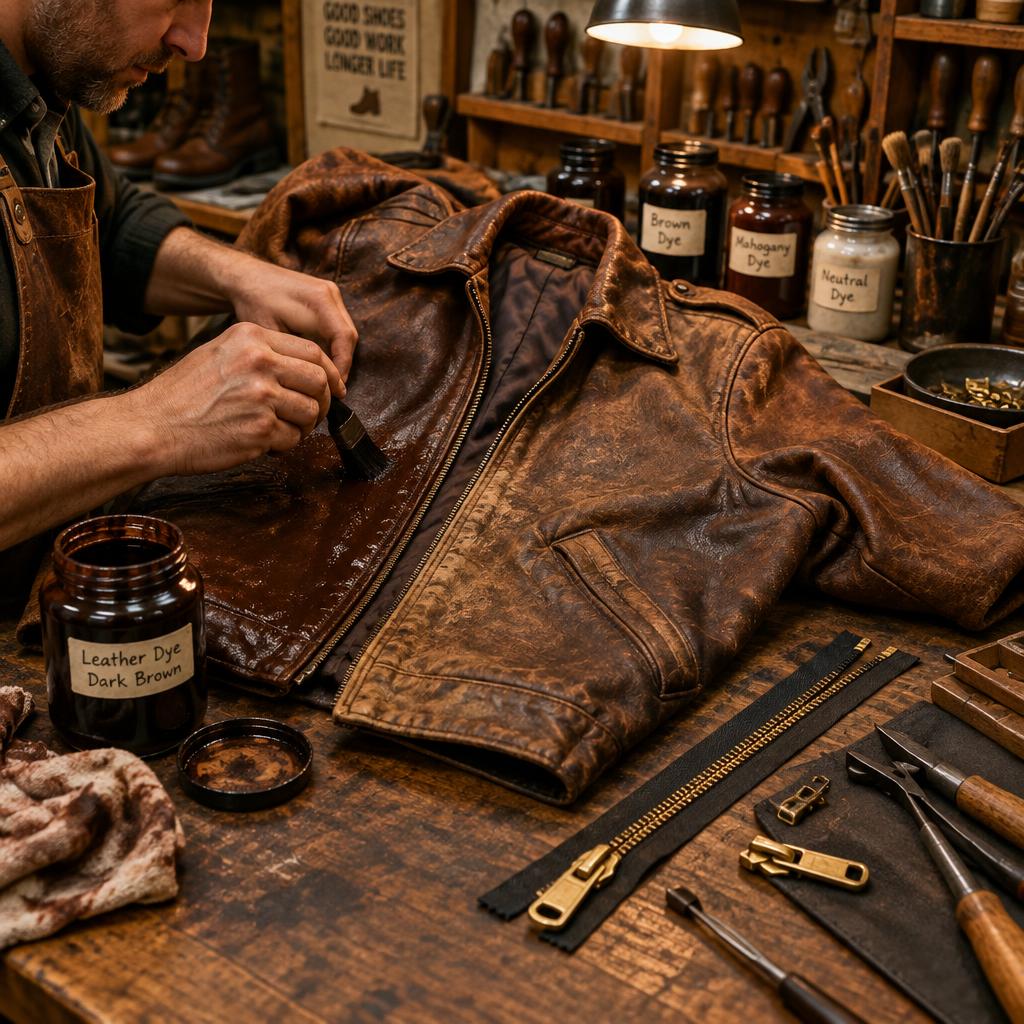 Leather jacket being dyed