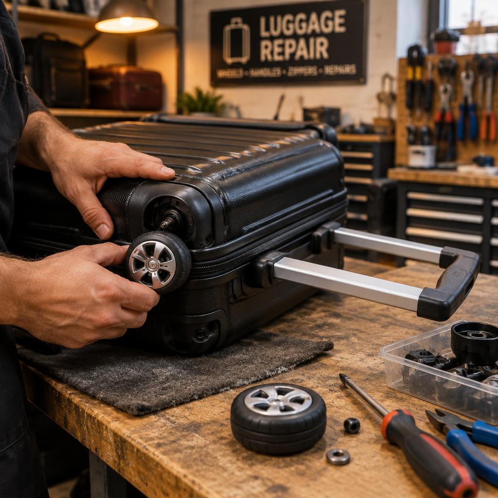 Suitcase getting a new wheel